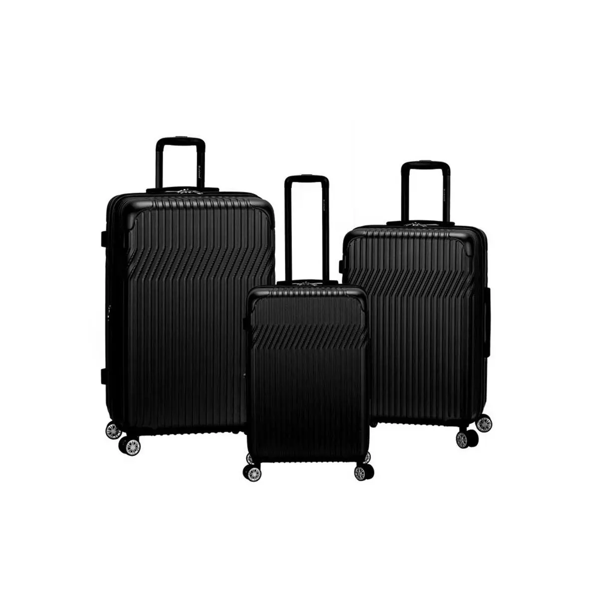 Rockland Pista Collection 3-Piece Hardside ABS Luggage Set, Black, with Dual Spinner Wheels, Built-in Organizer, and Enhanced Bag Organization, Lightweight Abs, Zipper Closure, 20" X 15" X 10", 28.5 Lbs, 3-Piece Travel Luggage Sets, 360° Rotation Luggage