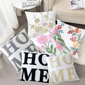 Modern Embroidered Floral Pillow Cover, 100% Polyester Fiber, Woven Craft, Zipper Closure, Hand Washable, Decorative Cushion Case for All Rooms