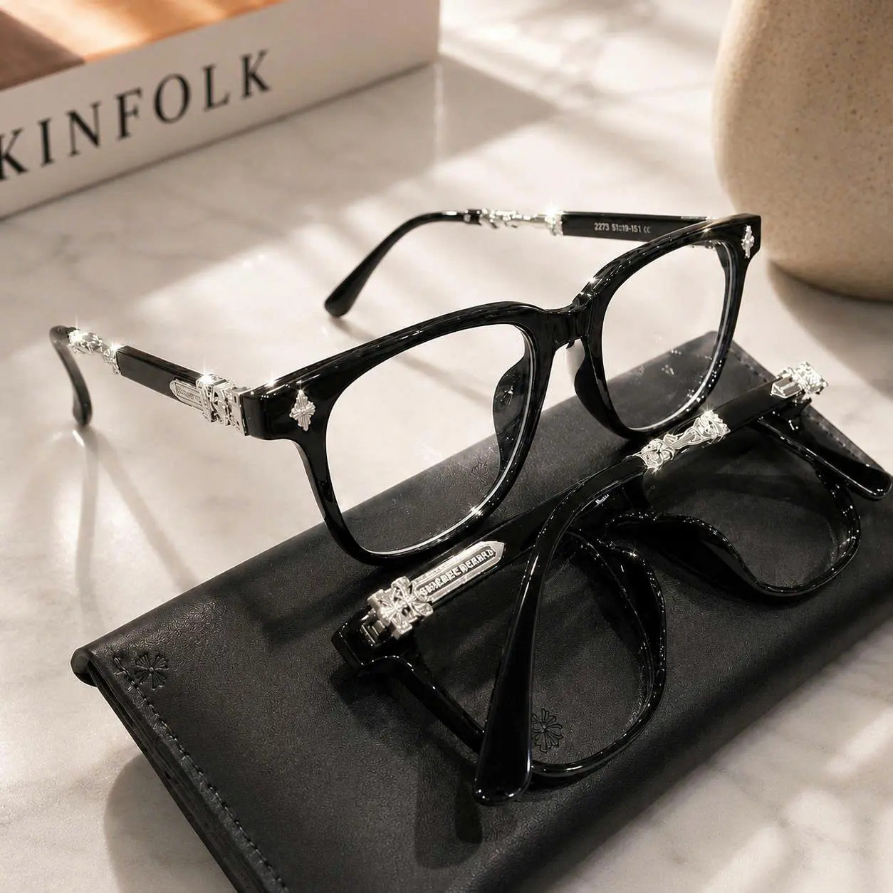 Chrome Hearts Premium Optical Glasses Luxury Square Frame Gold Hardware Cross Temple Designer Prescription Eyewear Unisex Business Casual Style