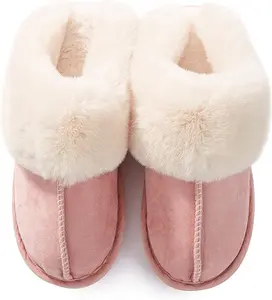 Winter House Slip Resistant Slippers Plush Faux Fluffy Flats Slippers Warm Slide Shoes for Women