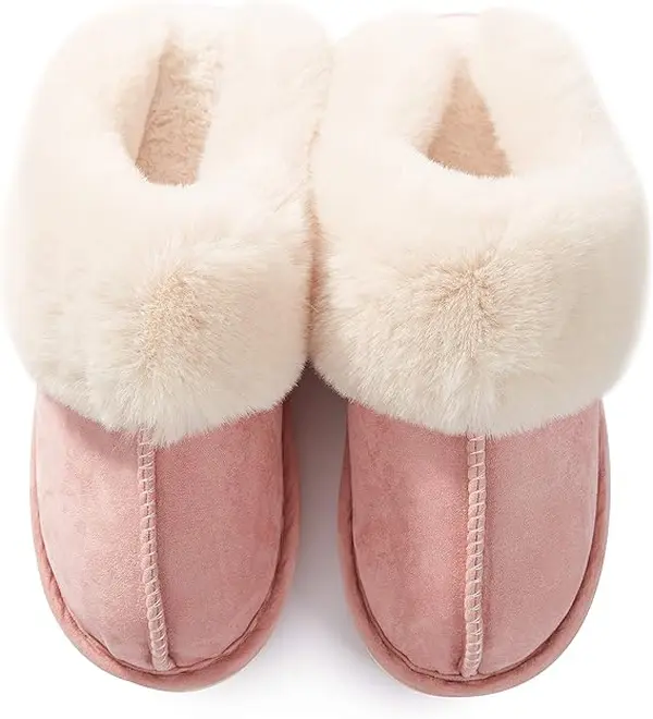 Winter House Slip Resistant Slippers Plush Faux Fluffy Flats Slippers Warm Slide Shoes for Women Pink Footwear