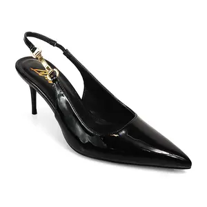 BARBARA-1 POINTED TOE HORSEBIT SLINGBACK PUMP W/ KITTEN HEEL