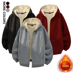 Men’s warm fleece-lined zip-up hoodie with pockets — lightweight long-sleeve jacket, casual winter coat, autumn clothing, solid color, drawstring hood, regular fit