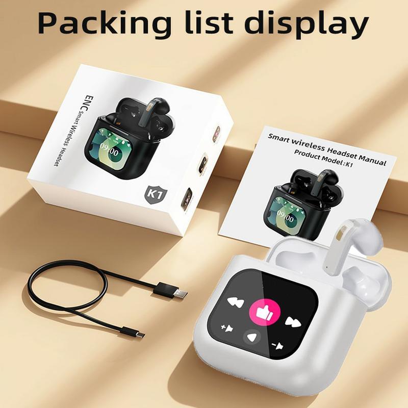 Wireless Touchscreen Earbuds with Smart Touch Screen Case - True Wireless Bluetooth ANC Active Noise Cancelling Earbuds - Blue Tooth Earphones for iPhone Android In Ear Headphones