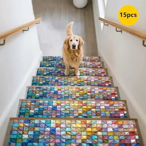 15pcs Colorful Non-Slip Stair Mats, Durable Home Stair Rugs, Pet-Friendly Stair Protectors, Decorative Stair Pads, Household Use