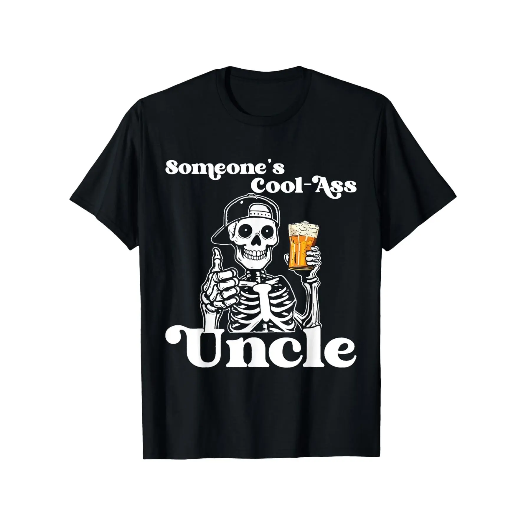 Men's Classic 100% Cotton Shortsleeve Tshirt - Funny Cool Uncle Skeleton Print, Thumbs Up Skeleton & Beer Mug Design, Relaxed Fit, S-XXXL, Perfect Gift for Uncles, Father's Day & Daily Casual Wear
