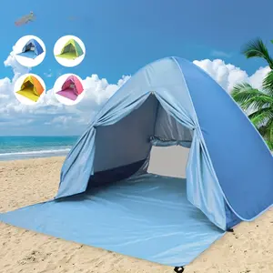 Quick-Opening Lightweight Beach Tent for 3-4 People - Waterproof Polyester Blend, Oval Shape with Iron Frame, Mixed Colors (Blue, Yellow, Pink, Purple), Perfect Outdoor Relaxation and Sun Protection, Protection | Shaped Te