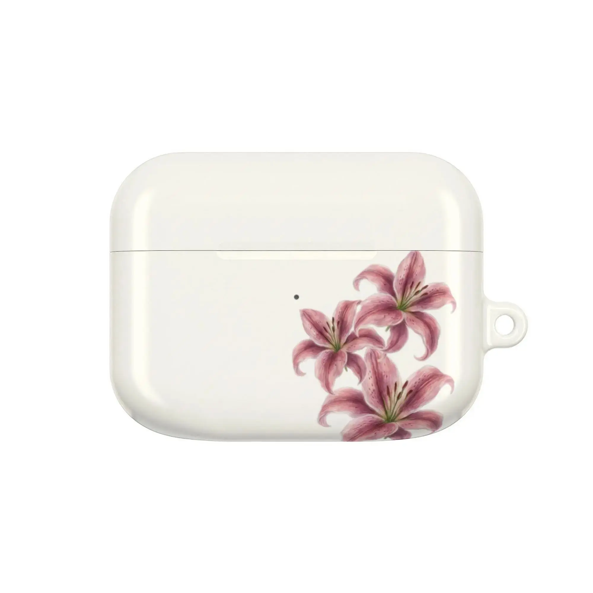 Pink Lily AirPods Case Minimalist White Floral Cover for AirPods 1 2 3 4 & Pro 1 2 3, Aesthetic Gift, Chic Pink Flower AirPods Case