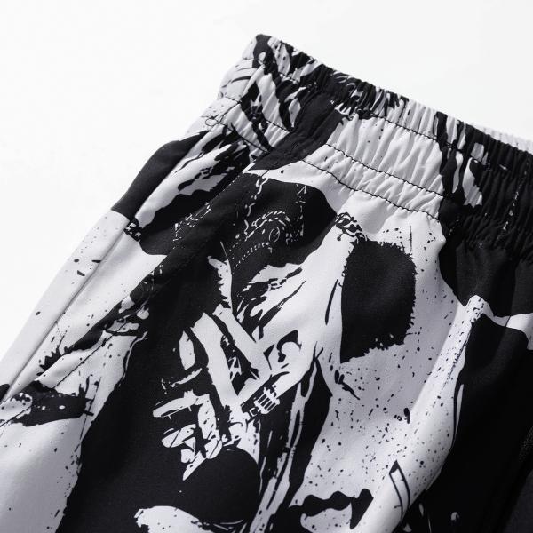 Artistic ink printing casual pants men's loose hanging high street pants black and white graffiti trend straight pants