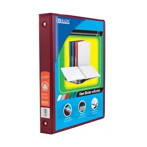 Bazic  BAZIC 1" Burgundy 3-Ring View Binder w/ 2-Pockets Case of 12