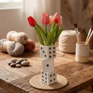 Ceramic Dice Vase - Unique Decor for Dried Flowers, Rose, Pampas Grass - Stunning Design for Any Modern Space for Inspiring Smiles