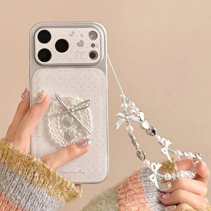 Colorful full screen small dots | Gentle lace love bow decoration for girls | Gift | Phone case 11 12 13 14 15 16 17 Pro Max