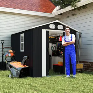 8x6 FT Outdoor Storage Shed, Metal Garden Shed, Heavy Duty Tool Shed, Lockable Weatherproof Storage House with Air Vents for Backyard Patio Outdoor Storage, Dark Gray