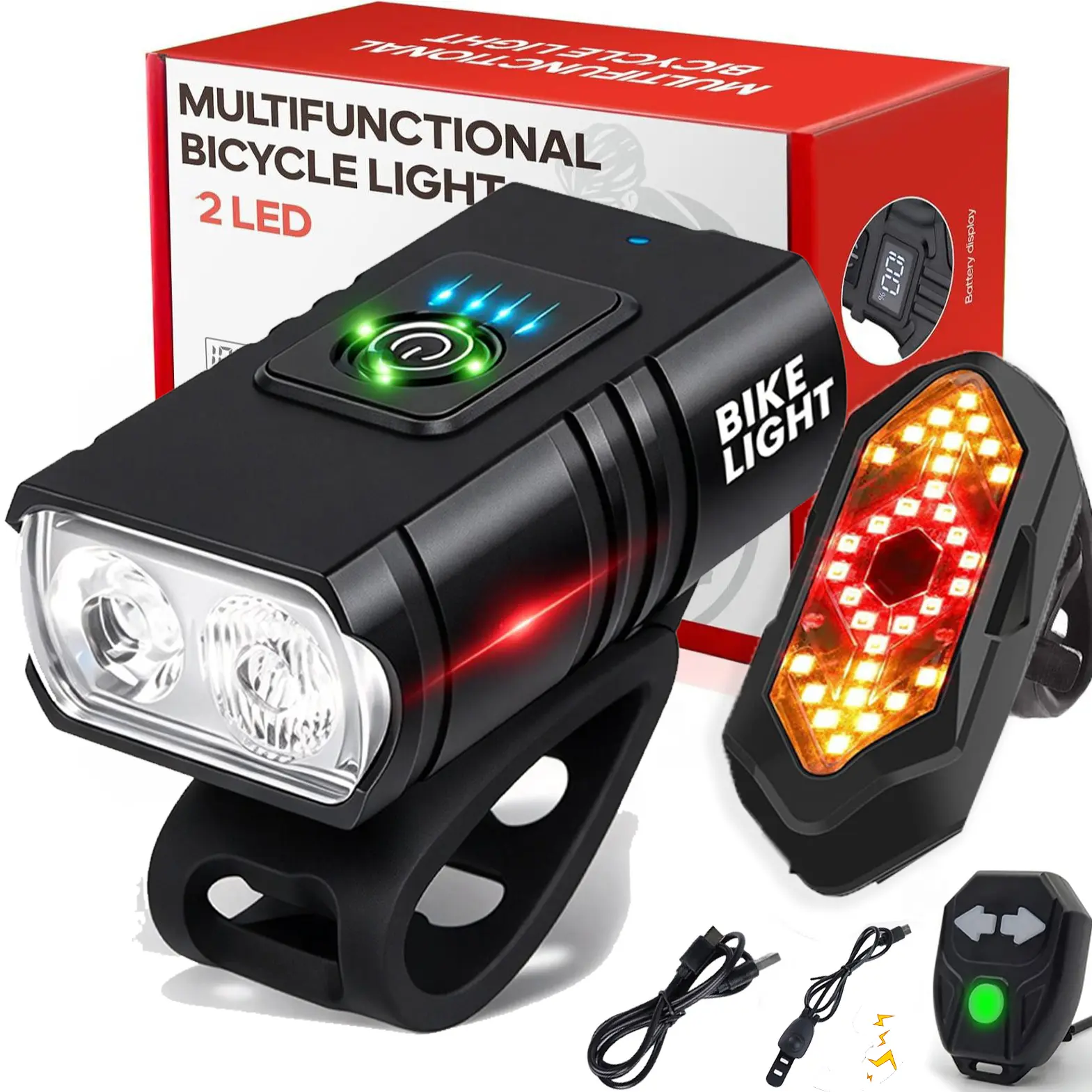 Bike Lights Set, USB Rechargeable Bicycle Light Front & Back, 1000 Lumen Bicycle Headlight and Rear Taillight with Turn Signal & Horn, Waterproof and 5 Lighting Modes for Night Cycling Road Mountain