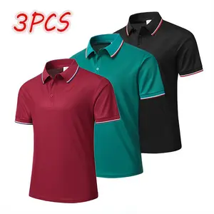 Men's Short Sleeve Polos 3 Pack - Fashionable Colorblock Trim, Breathable Casual Tops, A Must Have For Everyday Wear & Office Attire