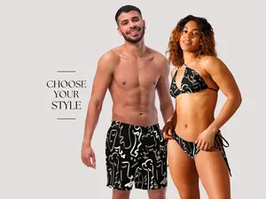 Black Matching Swimsuits for Couples – His & Hers Coordinated Swimwear Set – Honeymoon Bathing Suits