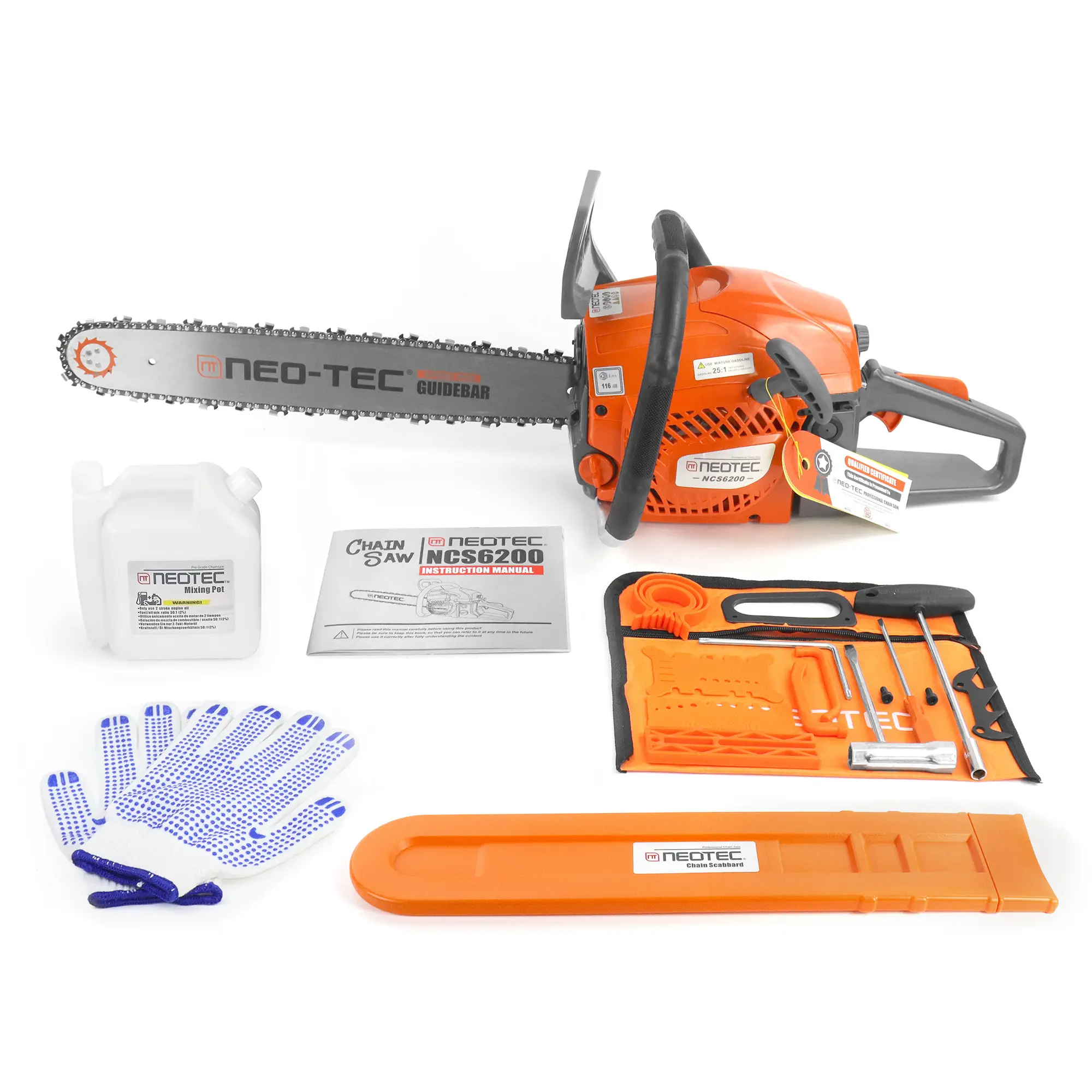 NEO-TEC 20 Inch Chainsaw, 62CC Power Chain Saws Gas Powered 2 Stroke Handed Petrol Gasoline Chain Saw for Cutting Wood Outdoor Garden Tool Box Tool Ki