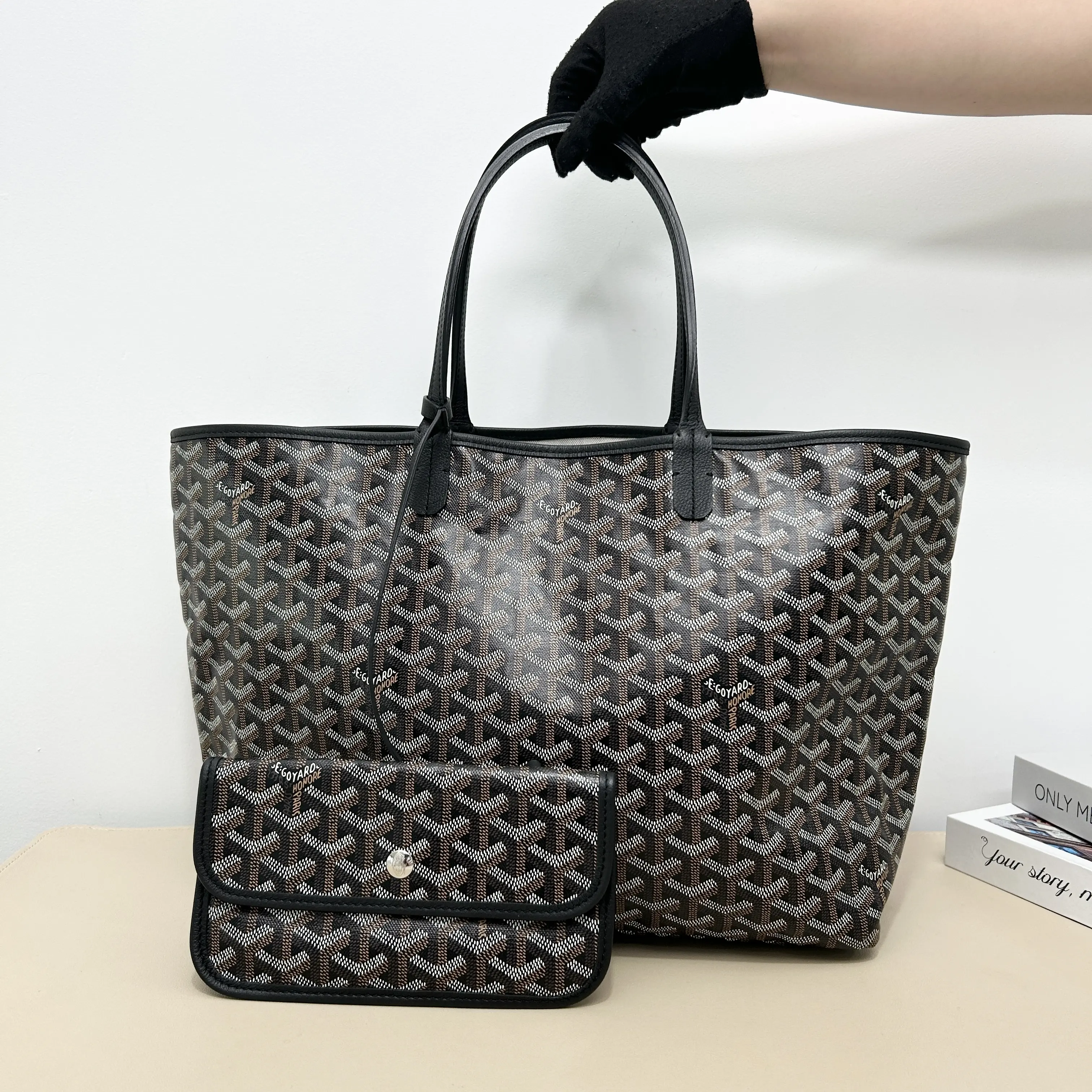 Pre-owned Goyard Goyardine Canvas & Cowhide Leather Shoulder Bags Saint Louis GM Tote Bag with Original Pouch B8073101