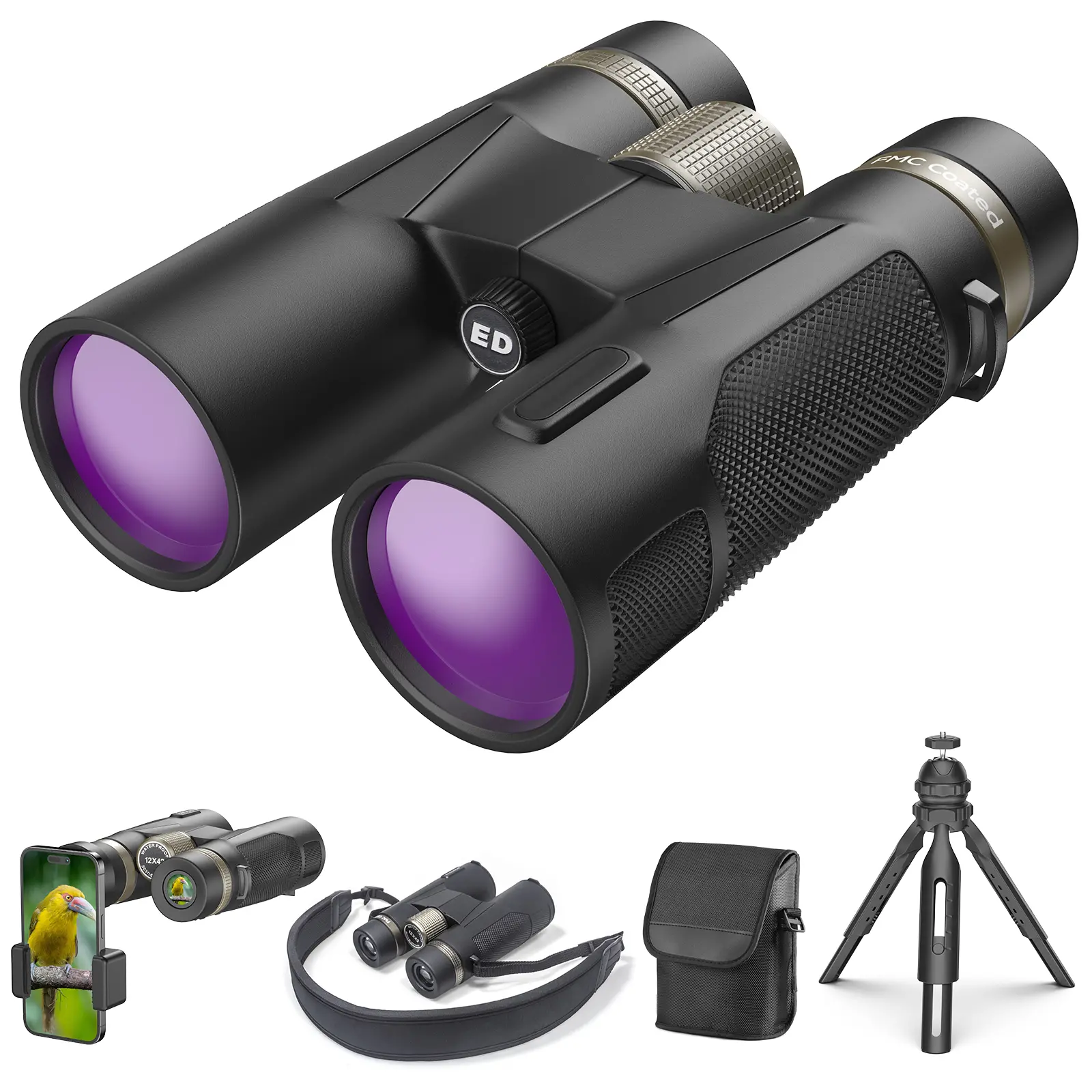 12x42 ED IPX7 Waterproof Binoculars for Adults High Powered, Easy-to-Focus Image Stabilized Binoculars, Perfect for Bird Watching/Hunting(Gift:Shoulder Strap&Tripod& Phone Holder&Compass&Whistle)