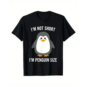 I'm Not Short I'm Penguin Size Print T-Shirt - Funny Height Humor Graphic Tee for Men & Women, Soft Pure Cotton Crew Neck Short Sleeve Casual Top, Unisex for All-Season Comfortable WearUnisex for Daily Wear 2025 Summer Trendy Streetwear Fashion Top