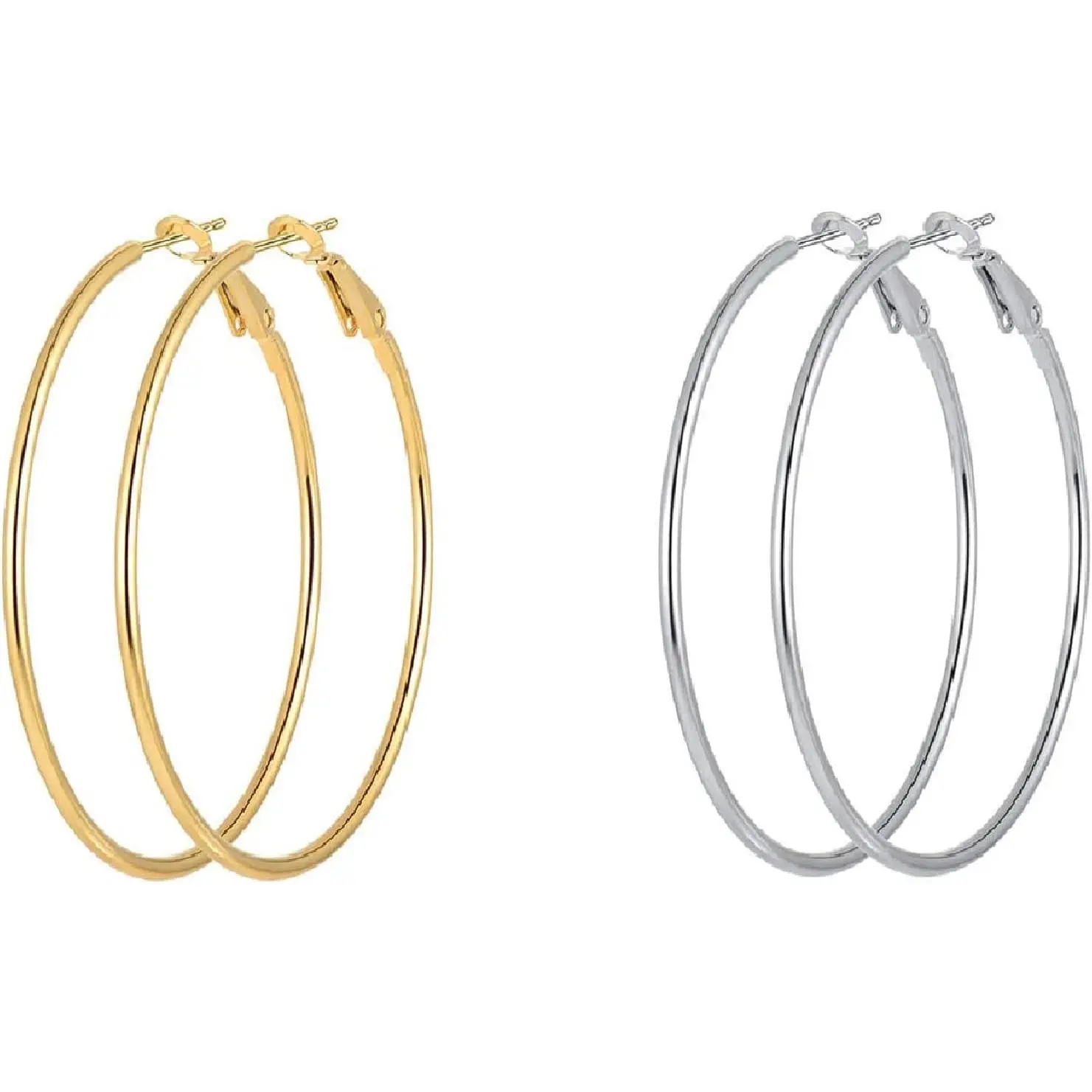 2 Pairs Big Hoop Earrings Gold Hoop Earrings Hypoallergenic Large Hoop Earrings Circle Endless Thin Hoop Earrings Silver Hoop Earrings Big Large Statement Earrings for Women Girls-30/40/50/60/70mm