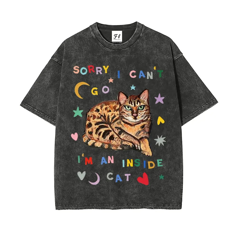 Sorry I can't go... I'm an inside cat Interesting Careers Design Fun Profession S~5XL Oversize Unisex Washed T-Shirt for Women and Men's Unisex Fit Batik Cotton Oversize Streetwear Menswear  Super Soft Pre-Shrunk animal