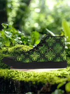 COOLCUSTOMIZE Women's Vibrant St. Patrick's Celtic Shamrock Print High-Top Sneakers, Plus Size Comfortable Walking Shoes, Streetwear Footwear