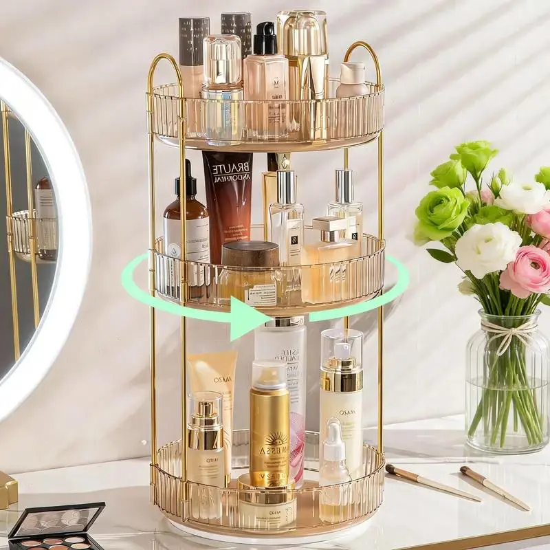 360 Rotating Makeup Organizer, Large 3 Tier Acrylic Cologne Perfume Holder for Vanity Countertop,Dorm, Steady Lazy Susan Cosmetics Storage Organizer, Space Saving Fragrance Display Tower for Figures Lipsticks Brushes, Perfect for Back to School