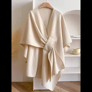 Women’s Solid Color Cape Shawl, Casual Elegant Wrap Shawl for Daily Wear, Modern Fashion Accessories for Women & Girls