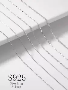 S925 Sterling Silver Simple Plain Necklace, Fashionable Jewelry for Women & Girls, Trendy All-match & Exquisite Jewelry for Anniversary Gift