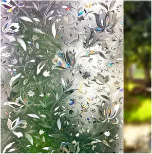 Window Film, Decorative Window Privacy Film, 3D Stained Glass Window Sticker,Anti-UV Sun Blocker Heat Control for Home(Rainbow Tulip Design,17.5 x 78.7 inches)