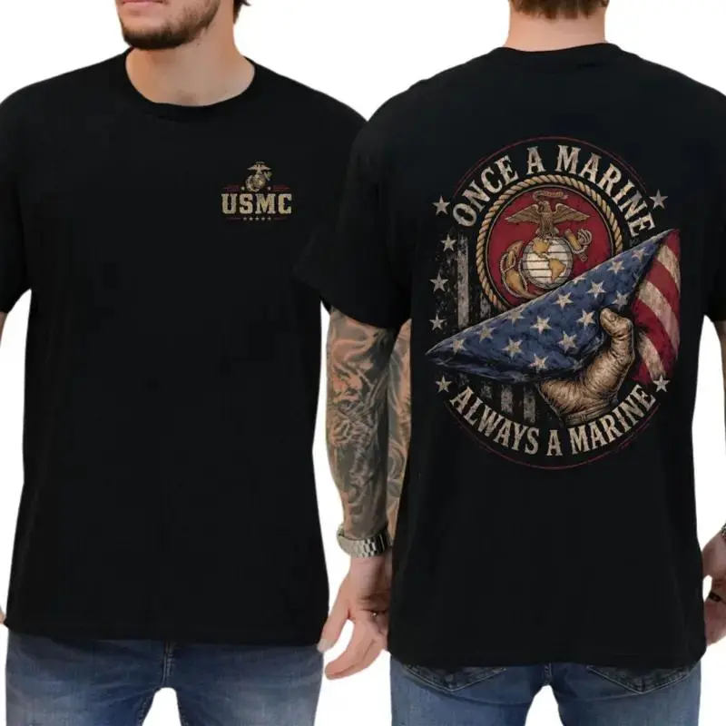 Once a Marine Always a Marine T-Shirt, USMC Veteran Patriotic Graphic Tee, American Flag Military Pride Shirt, Veteran Appreciation Gift, Unisex Marine Corps Apparel