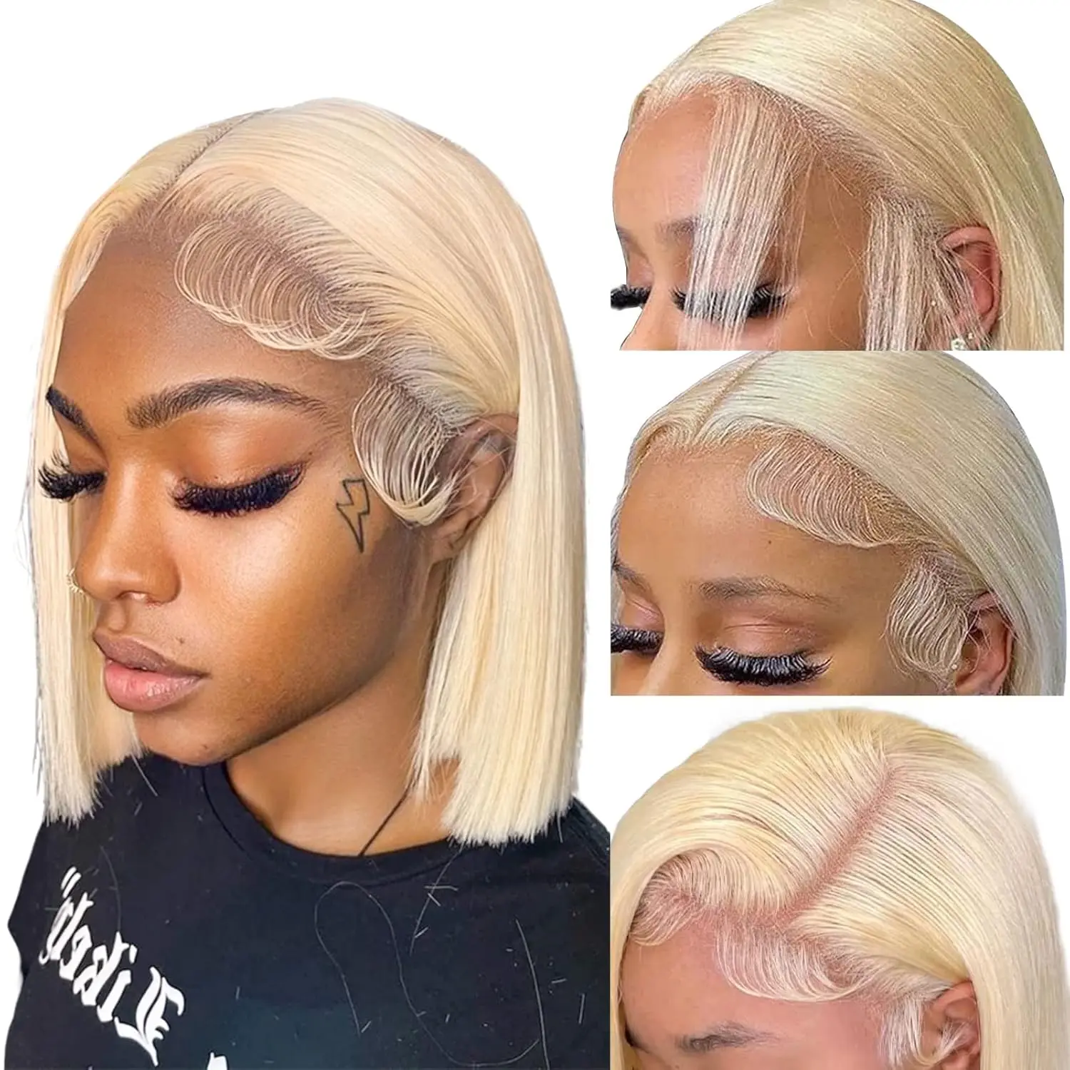 Blonde Bob Wig Human Hair Straight 613 Bob Wig Human Hair 12 Inch 180 Density 613 Blonde Suitable for All Hair Types 13x4 HD Transparent Lace Wigs for Women Glueless Wigs with Baby Hair