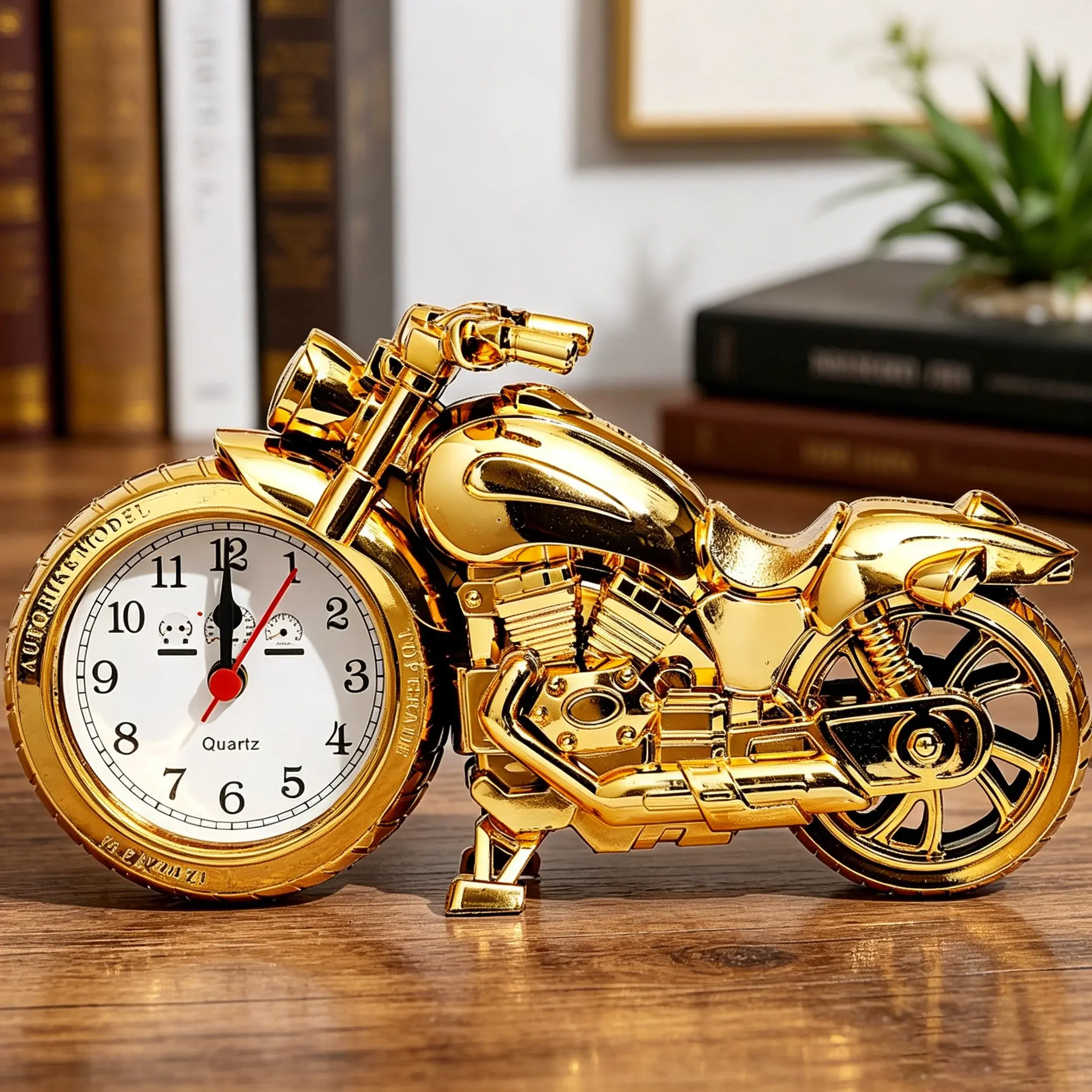 Vintage Harley Motorcycle Alarm Clock, Creative Desk Decor, Silent Quartz Clock, Industrial Style, Silver Color Desktop Clock