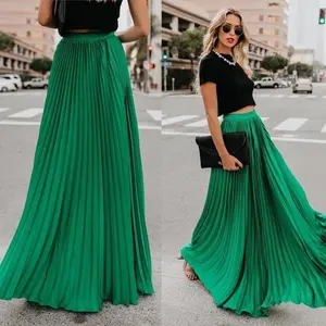 Women's High-Waist Flowy Pleated Chiffon Maxi Skirt