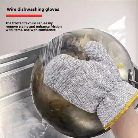 [Mother's Day Gift] Wire Dishwashing gloves，Multipurpose Non-Scratch Wire Dishcloths for Wet and Dry Use, Reusable Wire Cleaning Cloths for Kitchen, Sinks, and Pans Silver Removable, Washable & More Steel Traditional Cleaner Wool