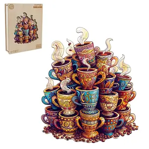 Coffee Dreams Wooden Jigsaw Puzzle for Adults and Kids Unique Shape Animal Wood Puzzles Challenging Puzzle, Family Game Creative Gifts，Laser-Cut Durable HDF Wood Puzzle