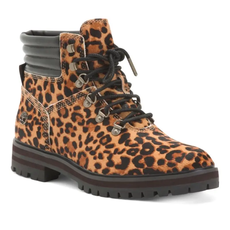 Cheetah Print Hikers Size 7.5 New In Box - Classic Design, Leather Upper, Open Lacing, Black Rubber Sole, Comfortable Fit Footwear Boot Stylish