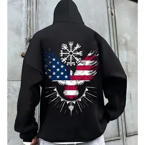 Viking Raven Rune Hoodie Nordic Symbol Streetwear Norse Mythology Graphic Pullover Unisex Dark Gothic Hoodie Vegvisir Odin Raven Design Y2K Alt Aesthetic Pure Cotton Cartoon Print T-shirt