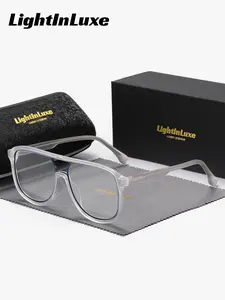 LightInLuxe 1 Piece Unisex Square Round Flat Lens Glasses, Anti-Blue Light Full Frame Exceptional quality