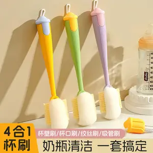4 in 1 Multi-Function Long Handle Cup Brush Water Bottle Cleaner Bottlewasher - Thermos Lid Mug Jar Household Stain Remover Sponge Cleaning Brush with Fun Hat-Shaped Design Hanging Storage Kitchen Cleaning Tool