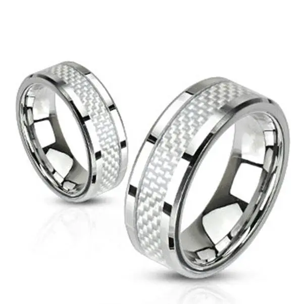 6mm White Carbon Fiber Inlay Band Ring Stainless Steel Wedding Band
