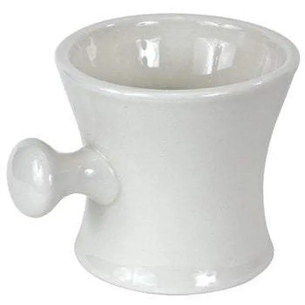 White Ceramic Shaving Mug Apothecary Style with Knob Handle Drinkware Thick