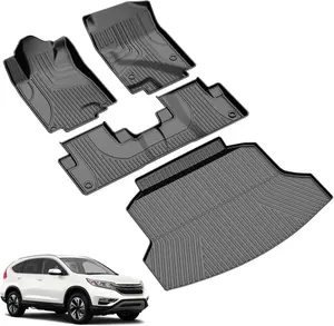 Floor Mats & Cargo Liner Set for Honda CRV CR-V 2012-2016 LX, SE & EX (Not Fit EX-L & Touring Models)| All-Weather Protection Floor Liners (1st & 2nd Row) + Trunk Mat | Black Full Set CRV Accessories