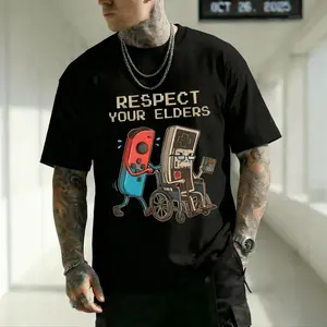 Funny Retro Gamer Graphic T-Shirt Soft Cotton Tee Vintage Console Old School Gaming Lover Gift Unique Humor Design for Men Women - Casual Oversized Casual Men's Letter Pattern Printed T-Shirt Crewneck Breathable