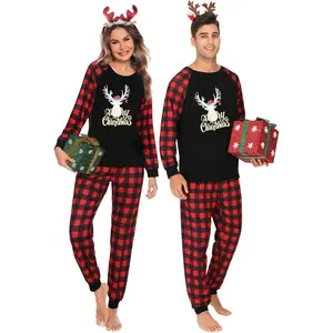 SWOMOG Christmas Matching Couple Pajamas Sets Family Xmas Jammies Casual Long-Sleeve Sleepwear Sets Festival PJ Set