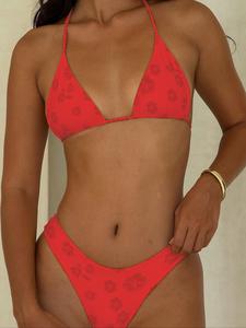 women's floral print halter triangle bikini set, high stretch casual fashion tie back backless swim top & swim bottom for beach holiday vacation, ladies swimsuit for all seasons, halter bathing suit