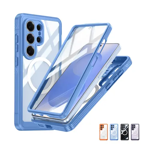 Phone Case for Samsung Galaxy S26 Ultra S25 S24 with Built in Screen Protector Cover and Cell Accessories Magnetic Rugged Silicone Hybrid Slim Transparent Anti-Drop Protective Cover Shockproof Bumper Women Men