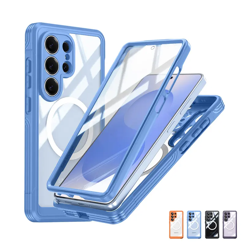Phone Case for Samsung Galaxy S26 Ultra S25 S24 with Built in Screen Protector Cover and Cell Accessories Magnetic Rugged Silicone Hybrid Slim Transparent Anti-Drop Protective Cover Shockproof Bumper Women Men