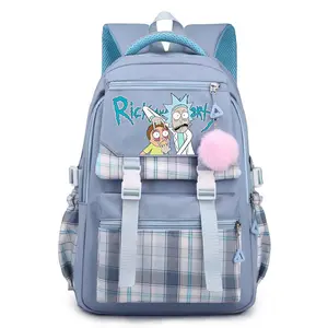 Durable Backpack Rick & Morty Polyester Backpacks Unisex Multi Pocket Large Capacity Daypack Adjustable Shoulder Strap Soothes Back Style-8-Blue